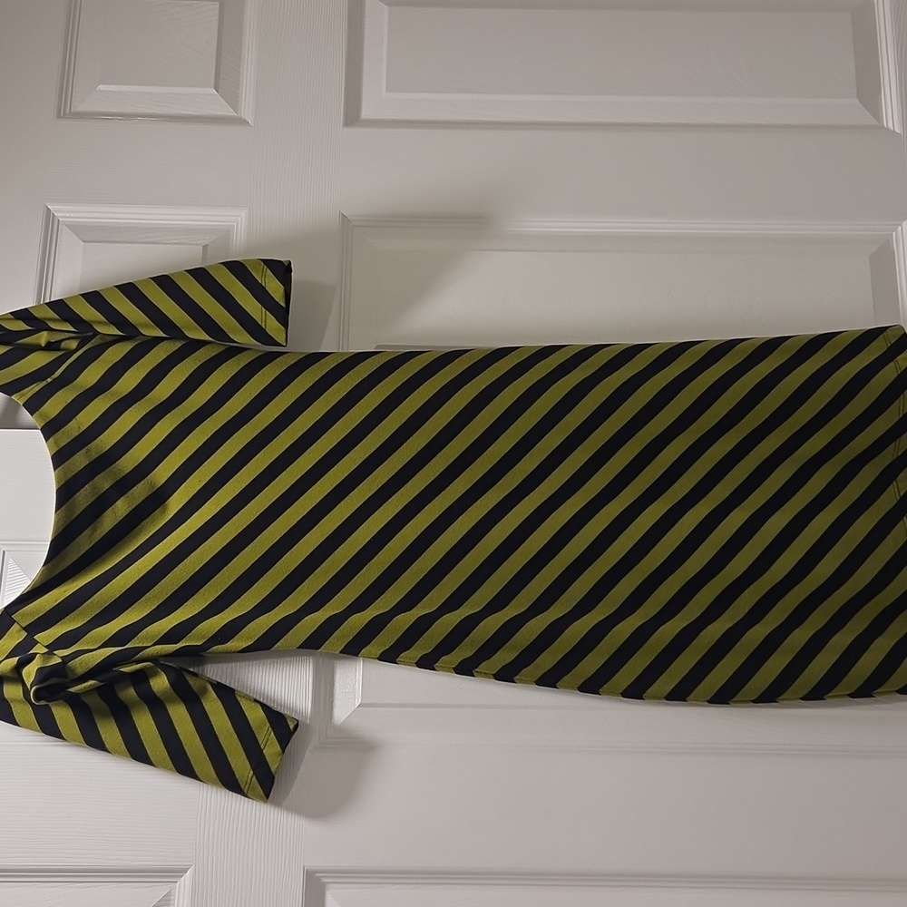 Betsey Johnson Black and Green Striped Long Sleeve Dress